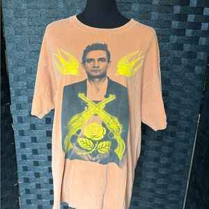 Burnt orange Johnny Cash mugshot distressed band tee.